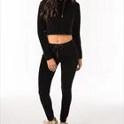 Hoodie Hot Sale Custom Womens Velour Tracksuit Top Quality Black Velvet Crop Top Hoodie Slim Fit Joggers Oem