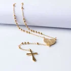 Rosary Stainless Steel Gold Long Rosary Beads Catholic Necklace Virgin Mary Heart Necklace
