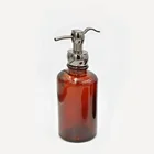 Bottle Glass Pump Bottle 10oz 300ml Top Quality Vintage Style Amber Glass Round Boston Bottle With Zinc Alloy Pump