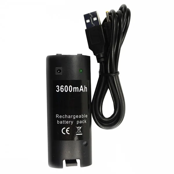 Black Worldwide free shiping 3600mAh Rechargeable Battery Pack for Wii Controller 