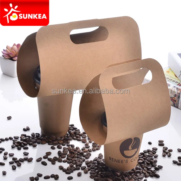 With handle reusable cardboard coffee paper cup holder