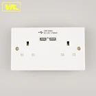 Socket Square Edge 13A 2 Gang British Standard Socket USB Smart Charger Output 2100mA