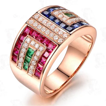 Caoshi New Design Two Color Gold&Rose Gold Color Plated Multicolor Cubic Zirconia Ladies Gold Finger Ring