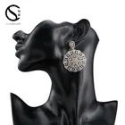 Chandelier Earrings Crystal Earrings Zircon Drop Earrings 0-15745 CS Bridal Fashion Chandelier Earrings Austrian Crystal Zircon Pave Spiral Filigree Big Circle Round Drop Earrings