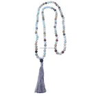 Gemstone Beads Beaded Gemstone Necklace Hand Knotted Gemstone 108 Beads Silk Tassel Mala Beads Necklace For Yoga And Meditation