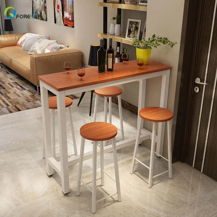 Simple Modern Small Wrought Iron Wooden Bar Table and Chairs