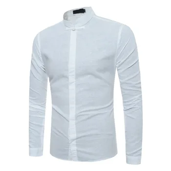100%Cotton, Slim Fit Men's White And Black Chinese Style Dress Shirt With Contrast Color