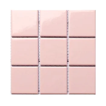 Wholesale backsplash kitchen bath room wall Cheap 4x4 ceramic mesh-back 97*97mm pink mosaic floor tiles