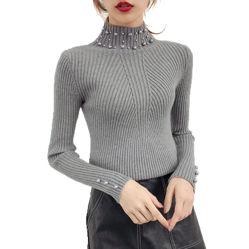 Jersey De Punto De Cuello Alto Para Mujer De Manga Larga 160 Jersey De Punto De Cuello Alto Para Mujer De Manga Larga 160