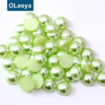 Free sample wholesale loose plastic abs light peridot half round pearls half cut beads for jewelry and costumes