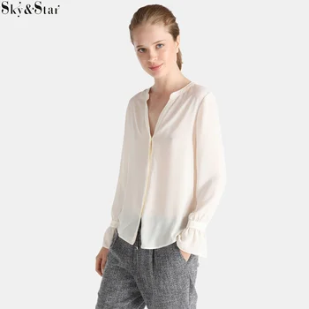 Women's Basic long sleeve blouse100 % polyester Women Summer Blouse