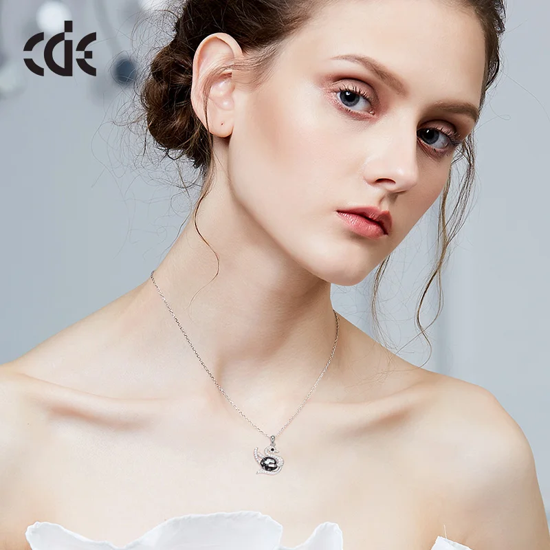 CDE YP1250 Silver 925 Jewelry Animals Jewellery Sterling Silver Swan Pendant Necklace With Austrian Crystal Charms Swan Necklace