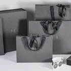 Bag Black Bag Custom Made High Quality Logo Gold Foil Stamping Matt Black Paper Bag With Ribbon Handle Sac En Papier