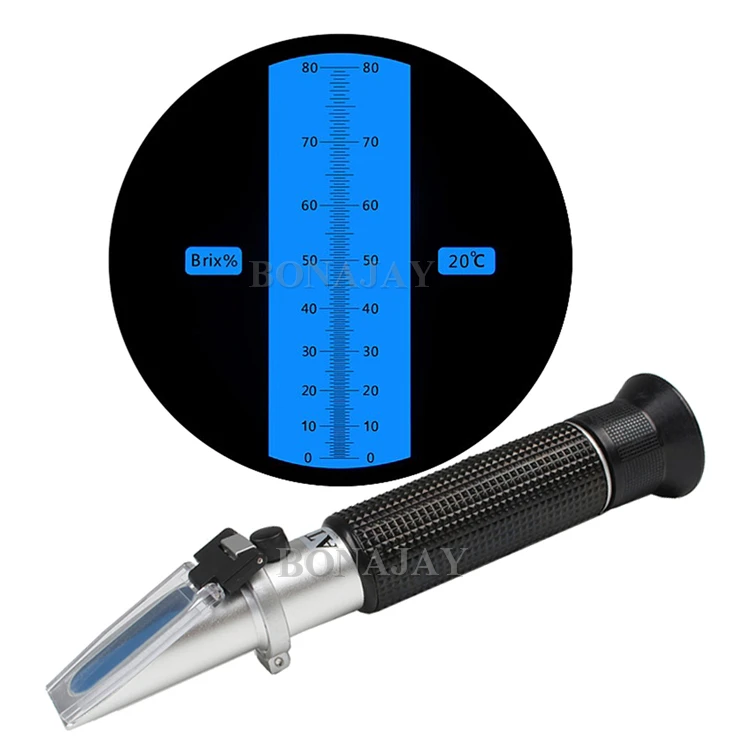 Nannday Refractómetro Brix con ATC medidor de Prueba de azúcar refractómetro 0-20% con índice preciso Compensación automática de Temperatura para medición de precisión elaborada en casa 