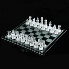 Checker Chess Set Game Glass Chess Set Elegant Glass Pieces And Checker Board Game Black White Frosted NEW