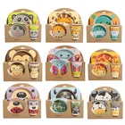 Children Dinnerware Sets Biodegradable Bamboo Fiber Plate Bowl Cup Fork Spoon Kids Cutlery Dinnerware Sets For Children