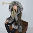 Fox Down Jacket Warm Winter Jtfur Fox Fur White Duck Down Hood Women Coat Long Down Jacket