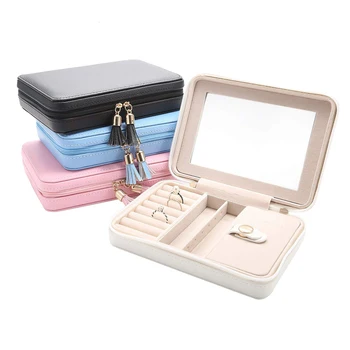 Amazon Hot Custom Pu Leather Portable Fashion Jewelry Case Small Travel Jewellery Organizer Storage Box for Christmas Gifts