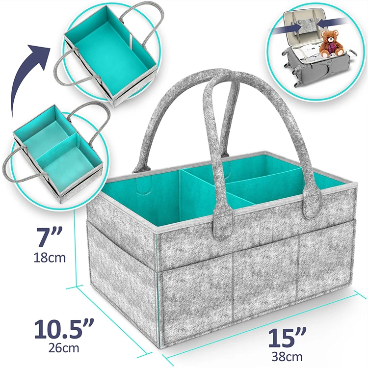 Spacious Design 14 x 10 x 7 Portable Diaper Caddy and Baby Wipes Storage Organizer Bin for Home Nursery and Car Stuff Me Baby 