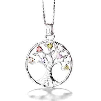 Hot Sale Pure 925 Sterling Silver Designer Jewelry Colorful Tree of Life Pendant Necklace