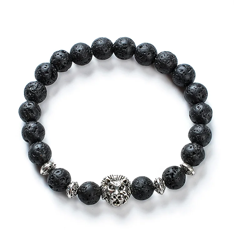 F109 beaded bracelet  Lion Head Connector Charm Beads Boy Jade Bangle Black Obsidian Usa Oil Diffuser Bracelet For Men