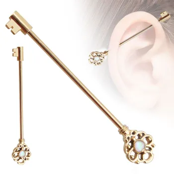 Popular Opal Bling Stainless Steel Industrial Barbell Long Earring Piercing Jewelry Earrings