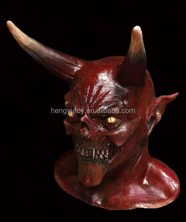 horror party cosplay halloween latex scary horns red devil mask