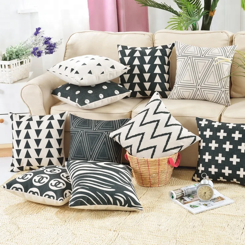 Color Geometry Pillow Case Cotton Linen Sofa Office Cushion Cover Home Decor 