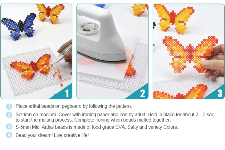 China Factory Wholesale Beads Multi Color Perler Pe Beads 5mm Fuse Beads Kit for Kids Diy Craft with Pattern