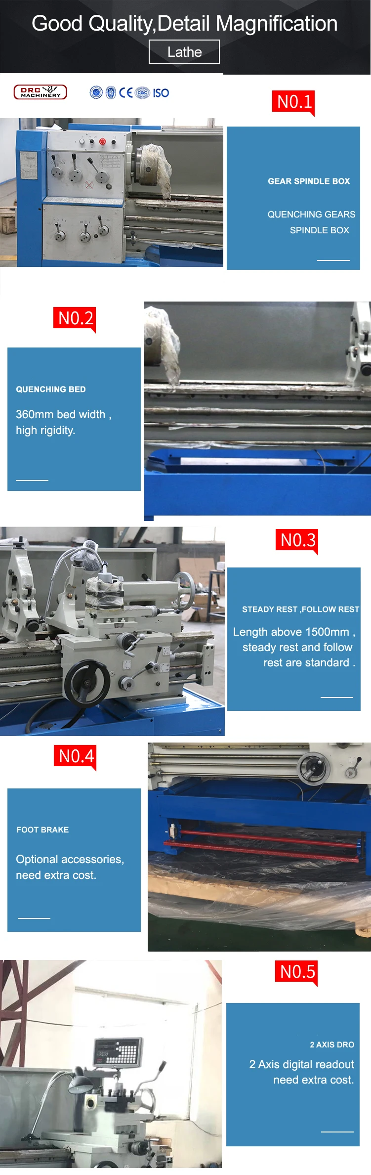 High Precision Metal Cutting Lathe CM6241V-1m Horizontal Flat Bed Enginge Lathe Machine Price