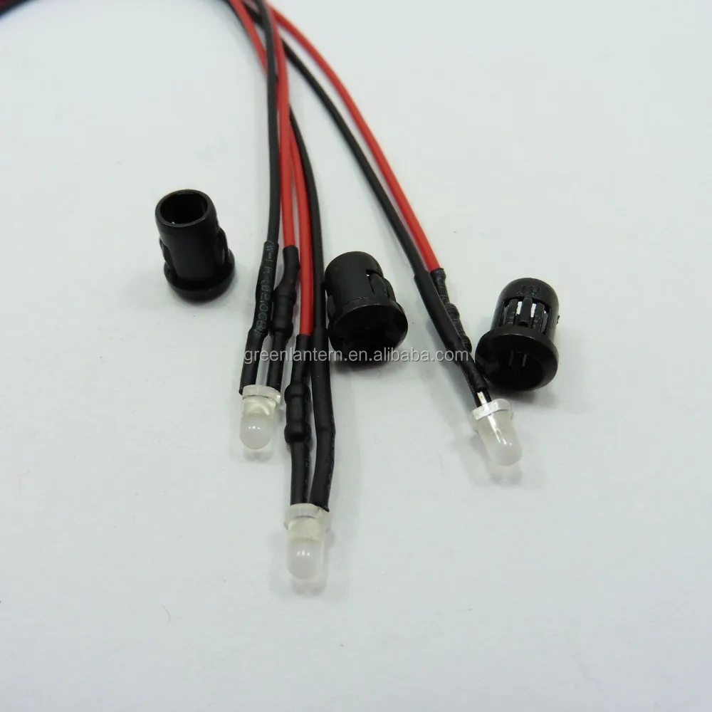 12V Pre-Wired LED Emitting Diode Milky 5mm Light 20cm Wire with Holder 