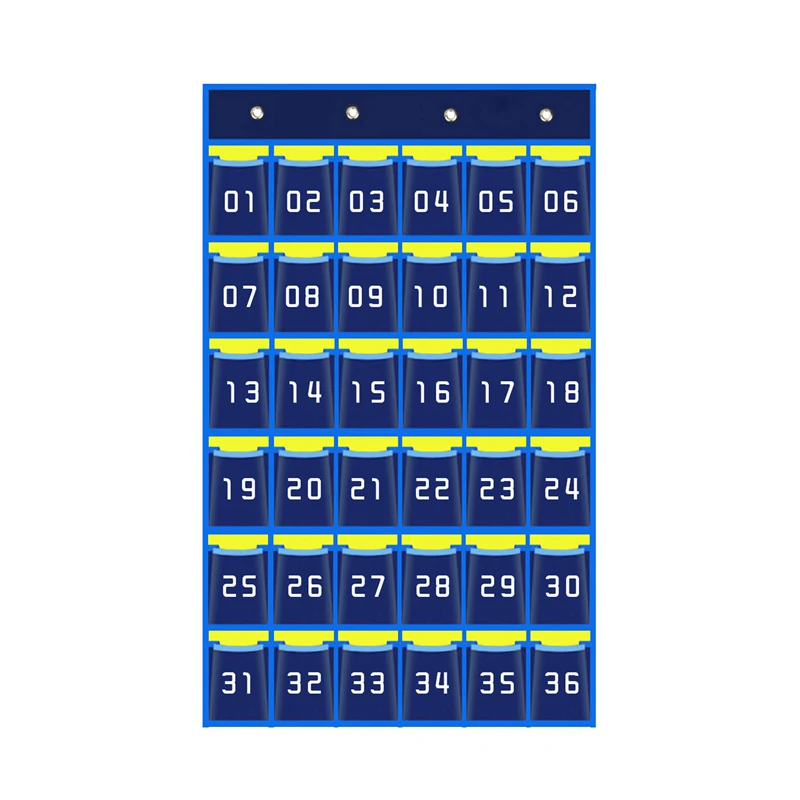 36 Pockets Numbered Classroom Pocket Chart for Cell Phones and Calculator Hanging Organizer with 4 Metal Hooks,Purple
