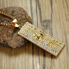Punk 100 USA Dollars Symbol Necklace For Men With Cubic Zirconia Gold Color Stainless Steel Square Pendant