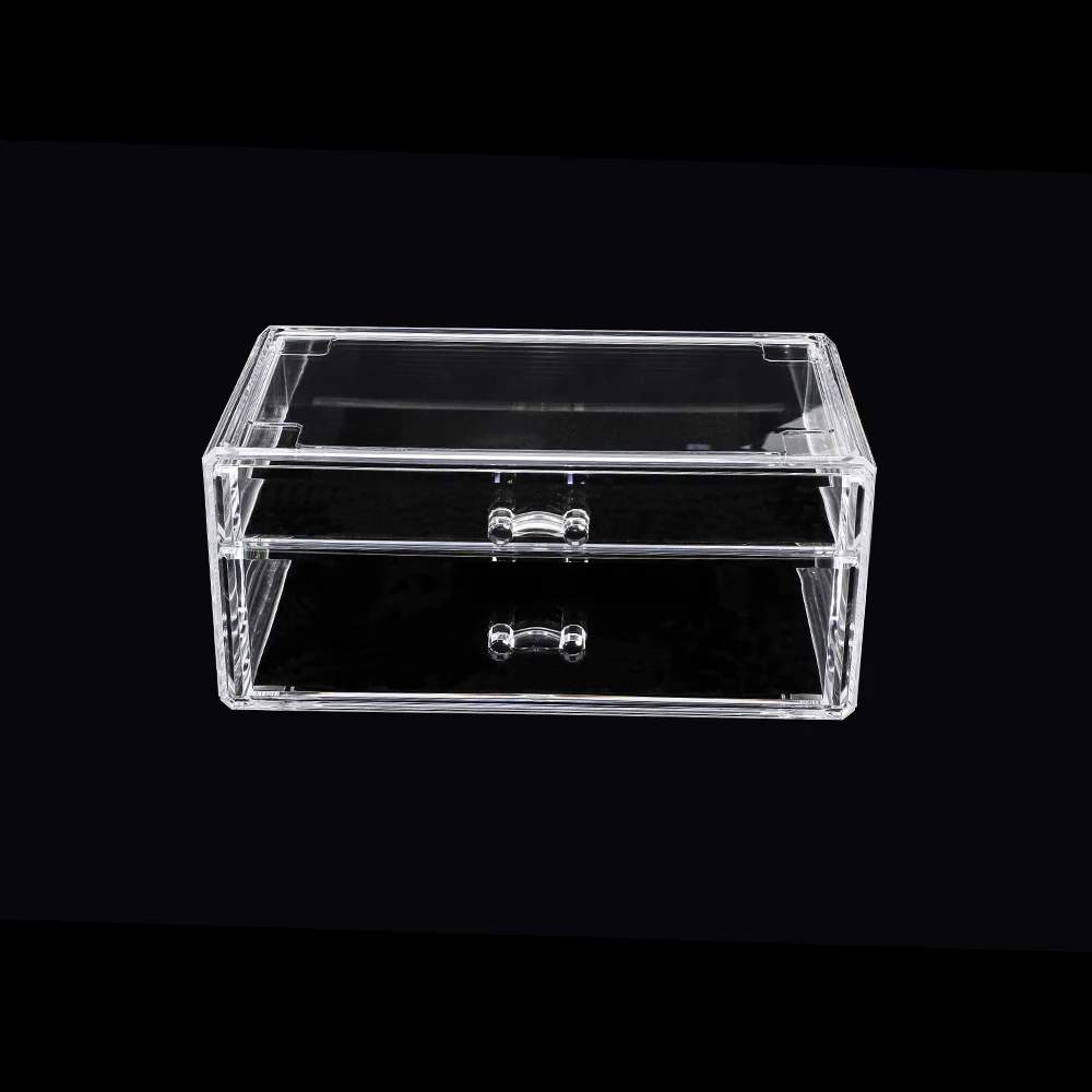 PS Acrylic Stackable Makeup Organizer Cosmetic Organizer with 2 Drawer Jewelry Storage Display Box Countertop Vanity Stand Case