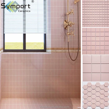 Bathroom pink porcelain ceramic mosaic floor and wall tiles, pink tile