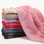 Plain Hijab Hot-selling Solid Color Diamonds Grilled Poria Female Quality Plain Cotton Hijab