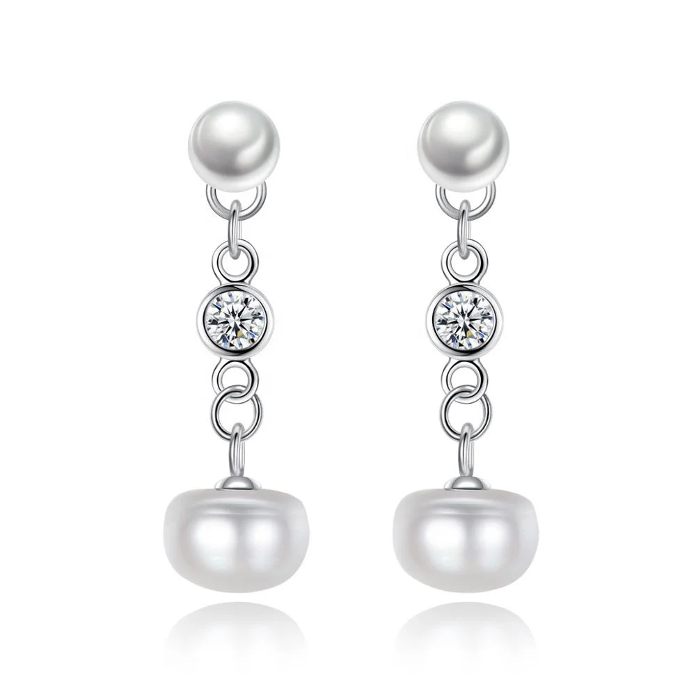 Buy Double Pearl Earrings,Silver Pearl 