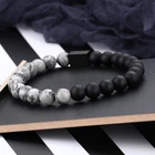 Bangle Stone Bracelet Personalized Custom Text Engrave Logo Stainless Steel Charm Natural Stone Beads Bangle Bracelet