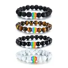 Jewelry Bracelet Gay Pride Jewelry LGBT Equality Rainbow Flag Bracelet Handmade Tiger Eye Stone Bead Bracelet