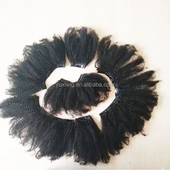 African American Clip in Human Hair Extensions Natural Indian Virgin Hair 6pcs/set Full Head Afro Kinky Curly Clip Ins