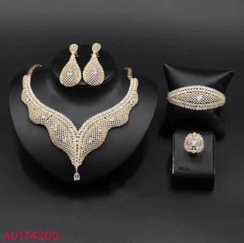 62929 African wedding necklace, wholesale jewellery New women's fashion 18k gold color luxury wedding jewelry set