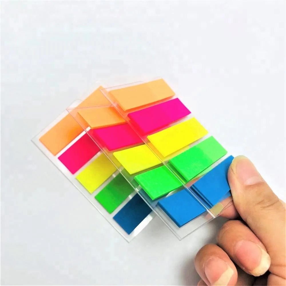 HQdeal 400pcs Neon Index Tabs 5 Bright Colors Translucent Post It Index Flags PET Sticky Notes Flags Sticky Tabs Page Makers for Page Bookmarks Square and Arrow