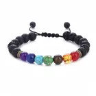 Wholesale 7 Chakra Energy Stone Natural Tiger Eye Adjustable Braided Yoga Wheel Beaded Bracelet FSBR066