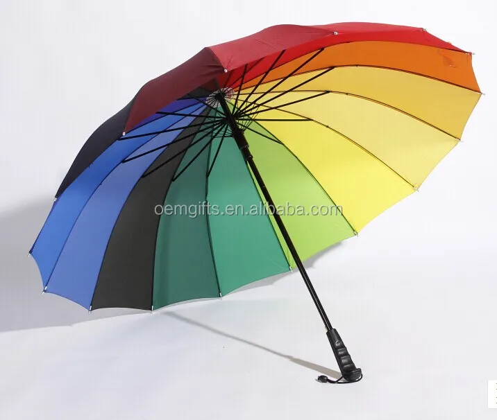 Wholesale Market rainbow color promotional 16k straight stick rain umbrella