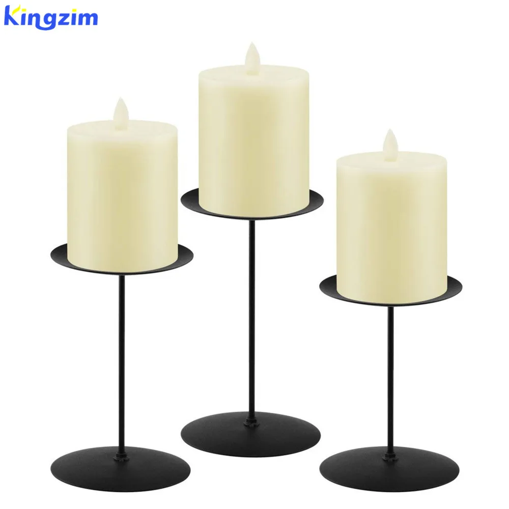 Custom Black Metal Iron Pillar Centerpieces Plate Candle Holders 
