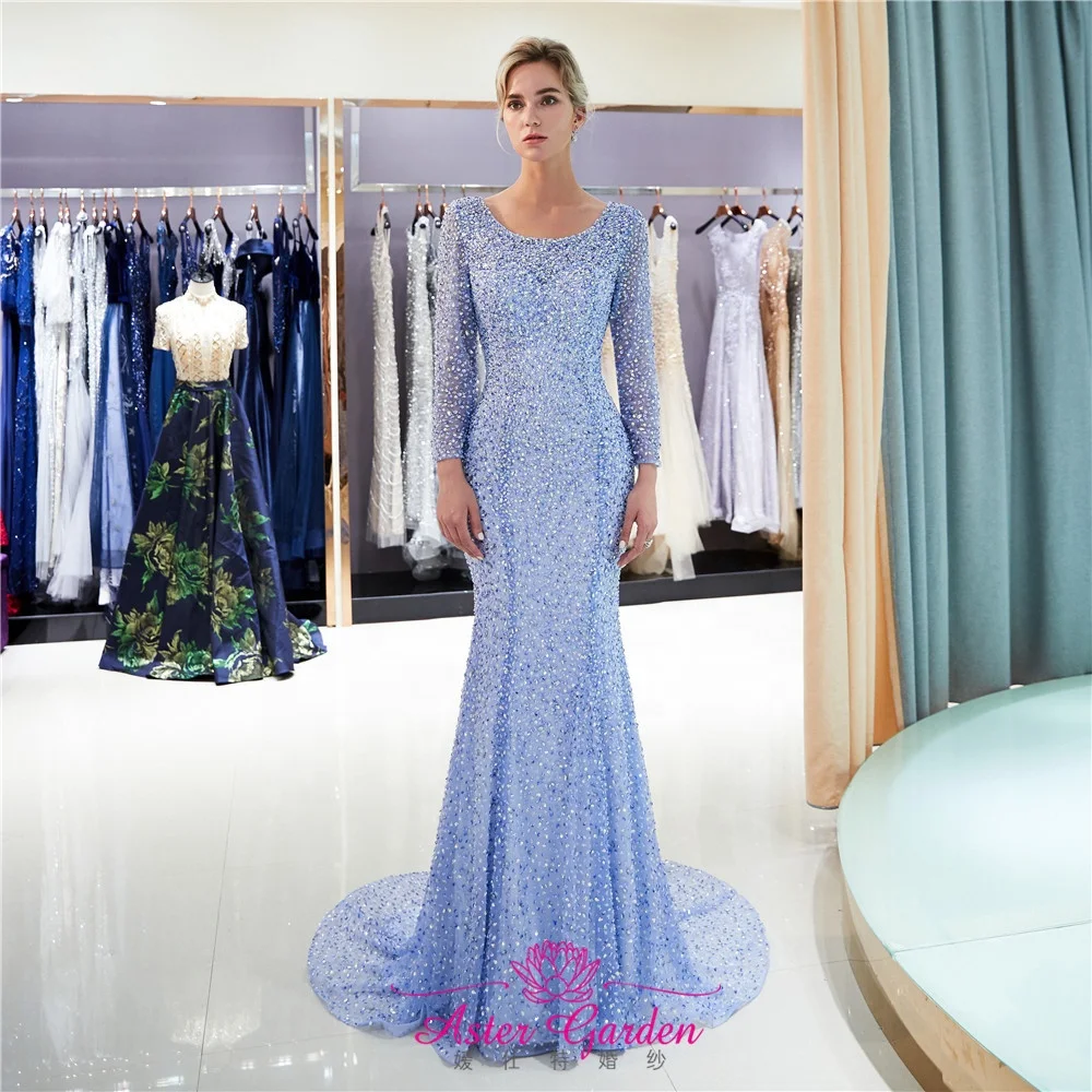Sky Blue Luxury Mermaid Evening Dress 