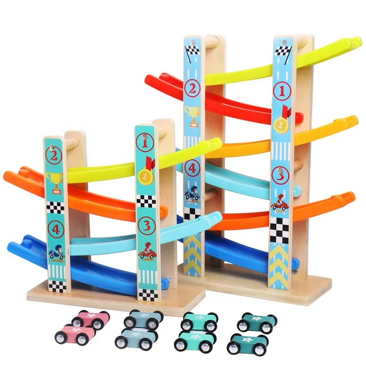 7 Layer Ramp Track & Sliding Car Kid Developmental Wooden Toy Train Car Game 
