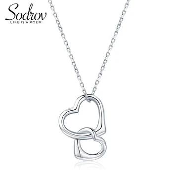 Genuine 925 Sterling Silver Necklace Double Heart Pendant For Women HN016 Personalized
