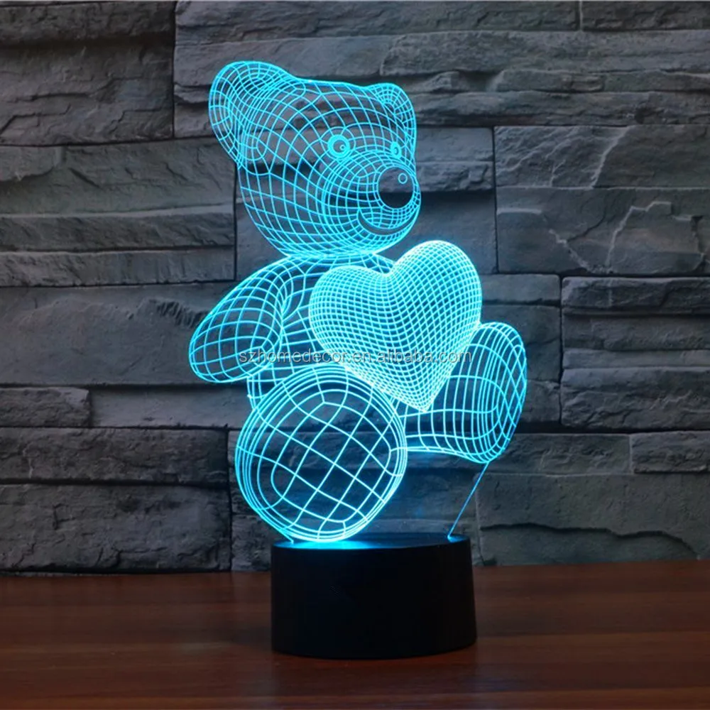 Details about   3D Night Light Heart Bear Touch Table Desk Lamp 7 Color Changing Valentine Gifts 