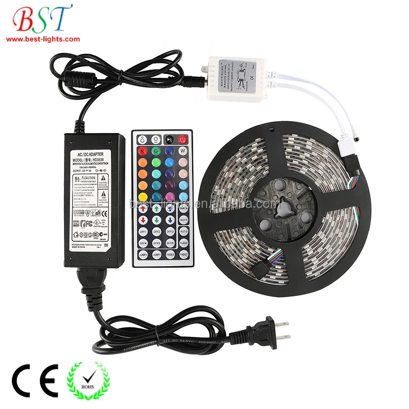5M RGB 3528 5050 Waterproof LED Strip light SMD 44 Key Remote 12V Power Full Kit 
